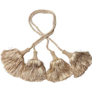 Vintage Set of 2 Gold Beige Rope Curtain Tieback Tassels Rope Large 42" Neutral